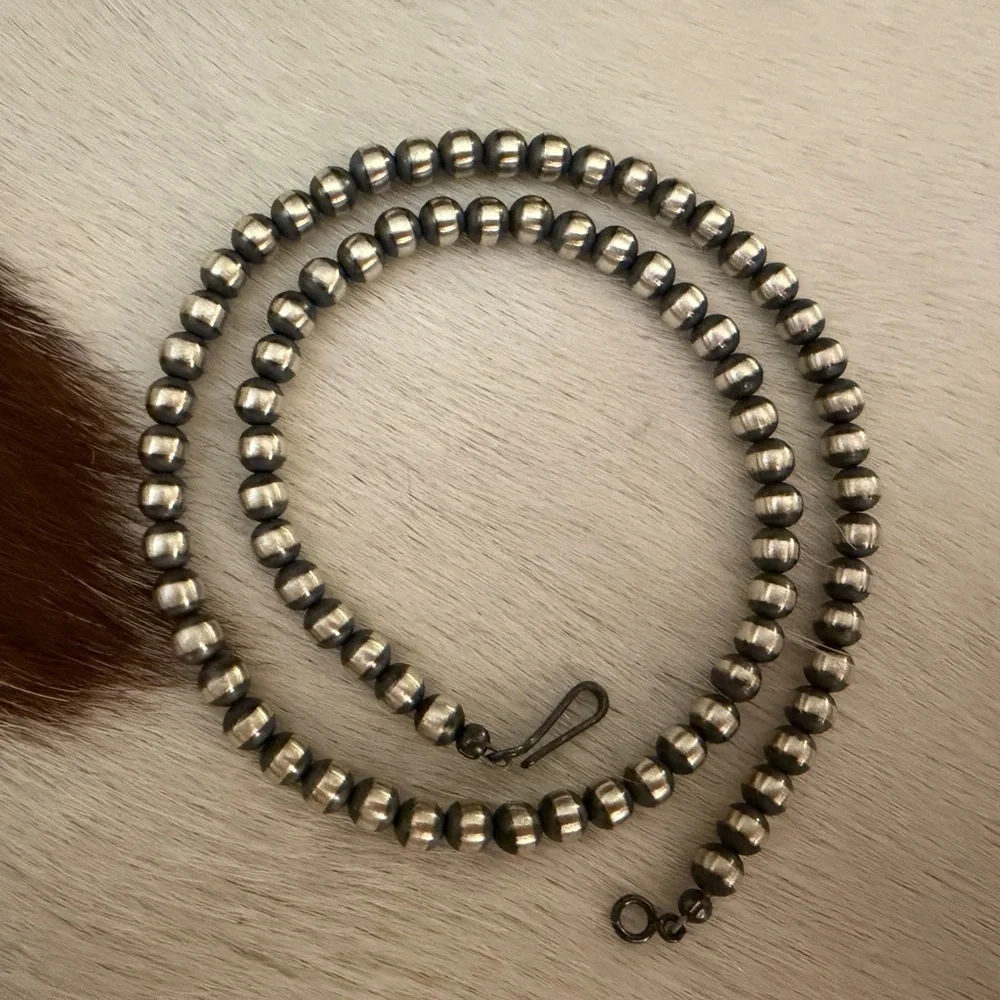 ❤️ 16” 5mm Navajo Desert Pearls Beads Sterling Silver Necklace USA Unisex 12.1G